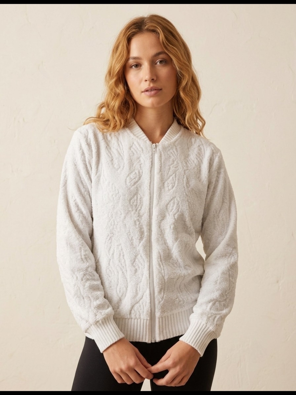Cozy White Cable-Knit Zip Cardigan